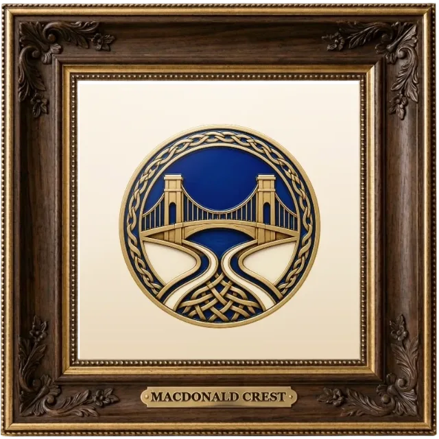 MacDonald family crest example shown in a framed display | Emblecraft