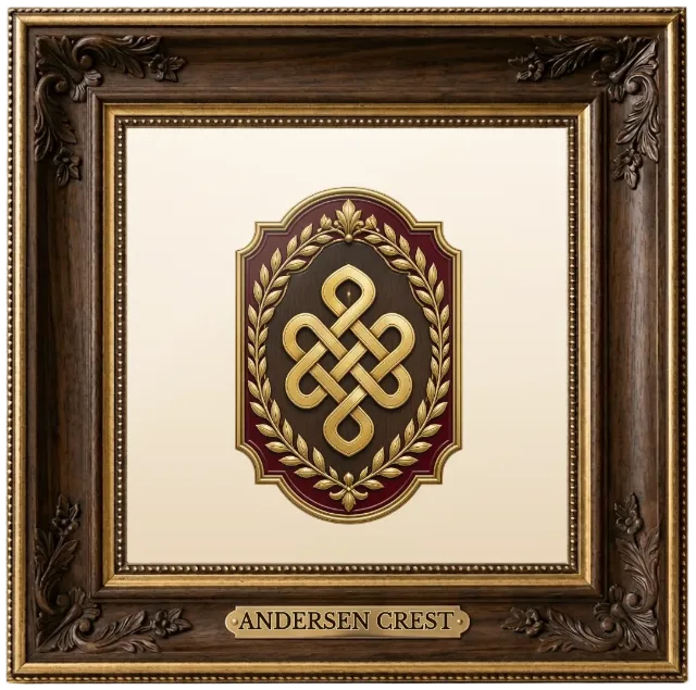 Andersen family crest example shown in a framed display | Emblecraft