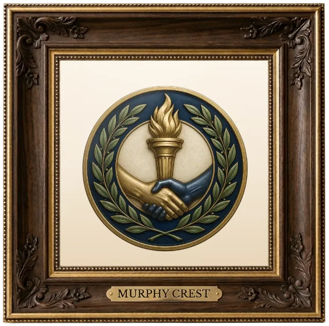 Murphy family crest example shown in a framed display | Emblecraft
