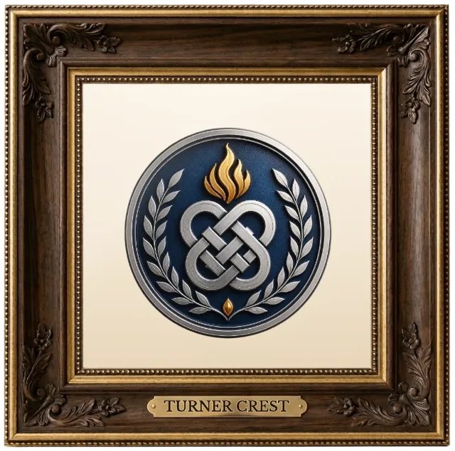 Turner family crest example shown in a framed display | Emblecraft