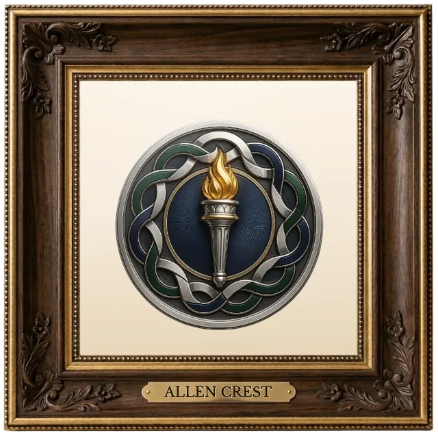 Allen family crest example shown in a framed display | Emblecraft